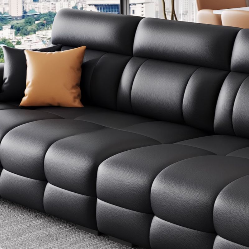 Modish Solid Color Stain Resistant Standard Sofa in Black, 4-seater/3-seater with 2 Pillows