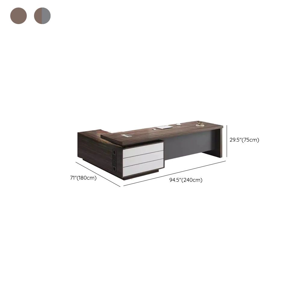 Executive Desk with Cable Management, Stain Resistant Finish, 3 Drawers, Double Pedestal Base, Exterior Shelf, CPU Storage, and Cooling Hole