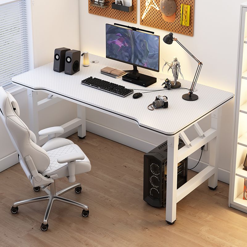 Chalk/Black Unique Metal Table with Scratch Resistant H-Shape Base and Cable Management, Featuring Rounded Corners