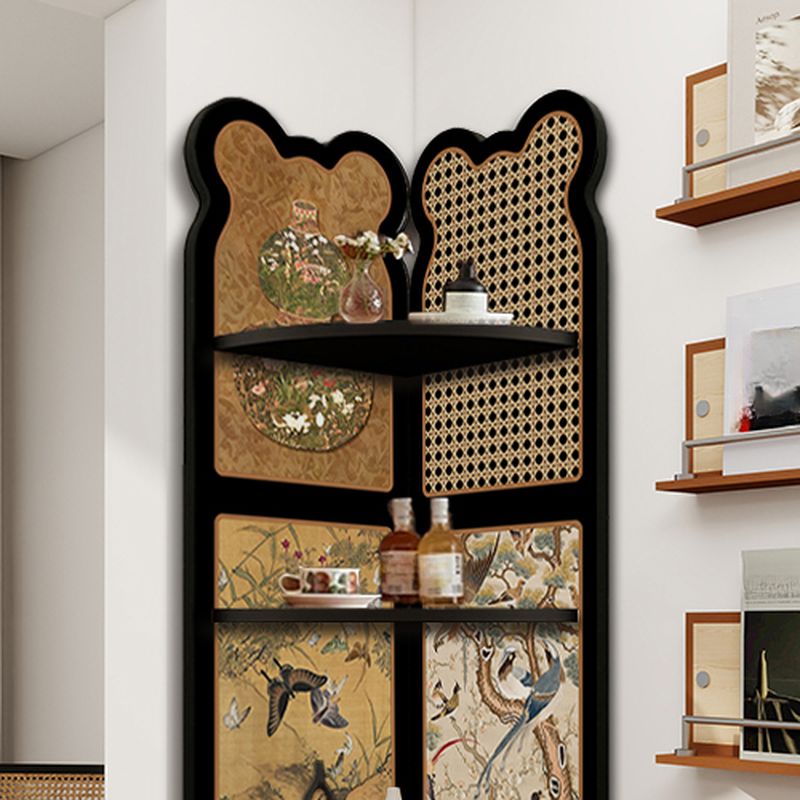 Modern Simple Style Nook Decorative Cabinet with 3/4 Exterior Shelves, Lumber Countertop in Matte Black