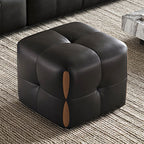 Modish Rectangle/Square Solid Color Standard Ottoman in Genuine Leather with Grey/Chalk/Caramel Upholstery and Button-tufted Finish