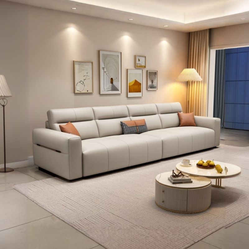 Modish Solid Color Stain Resistant Standard Sofa/Loveseat in Beige, Seats 7/6-Seater/5 Person with 3 Pillows/1 Pillow