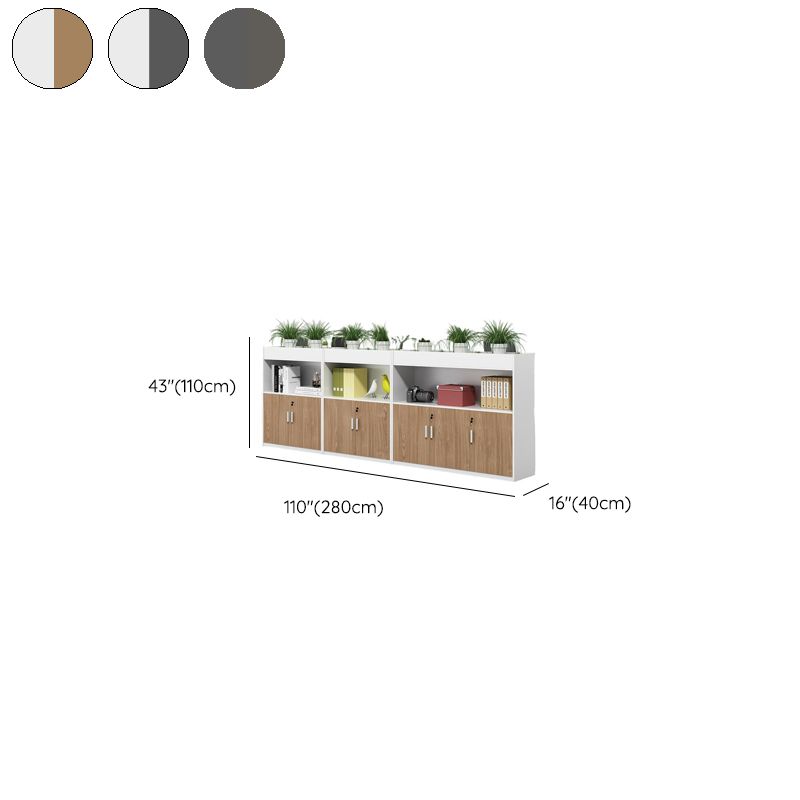 Casual Manufactured Wood Credenza with Shelf Unit and Locker, Featuring Locking Door and 4-Wide/2-Wide/3-Wide Compartments
