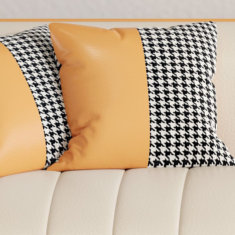 Sofa in Pu Leather with Gray/Olive Green/Amber Color and 3 Pillows
