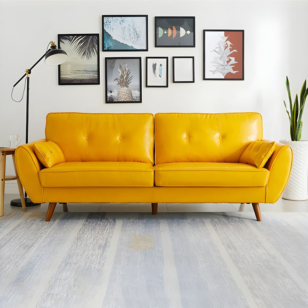 Modern Leather Sofa Flared Arm Button-tufted Loose Back Sofa for Living Room Bedroom