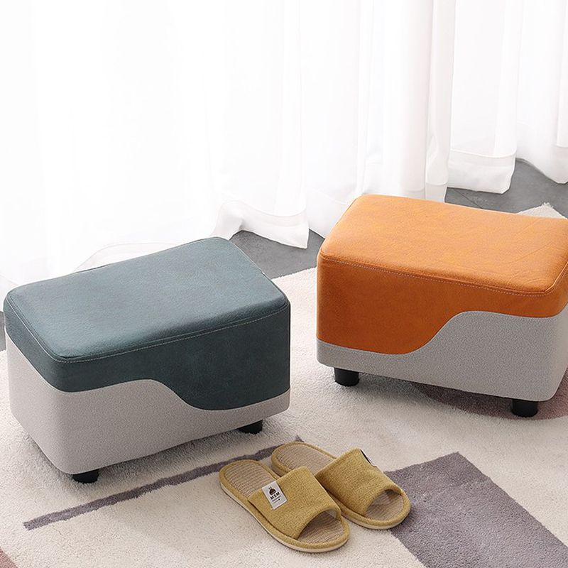 Trendy Rectangular Solid Color Standard Ottoman in Dove Grey/White/Apricot with Lumber Frame
