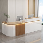 L-Shape Manufactured Wood Top Reception Desk with Hutch, Desk Return, Filing Cabinet & Keyboard Tray
