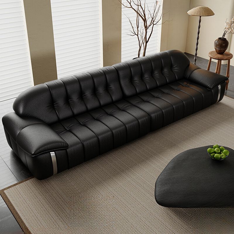 Modish Solid Color Tear Resistant Standard Sofa/Loveseat in Black with Pillow Top Arm for 4-seater/3-seater/6-Seater