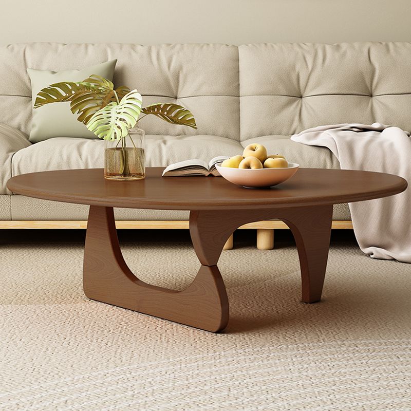 Casual Single Accent Table with Pecan/Natural Color Rubberwood and Abstract Base in Irregular Shape