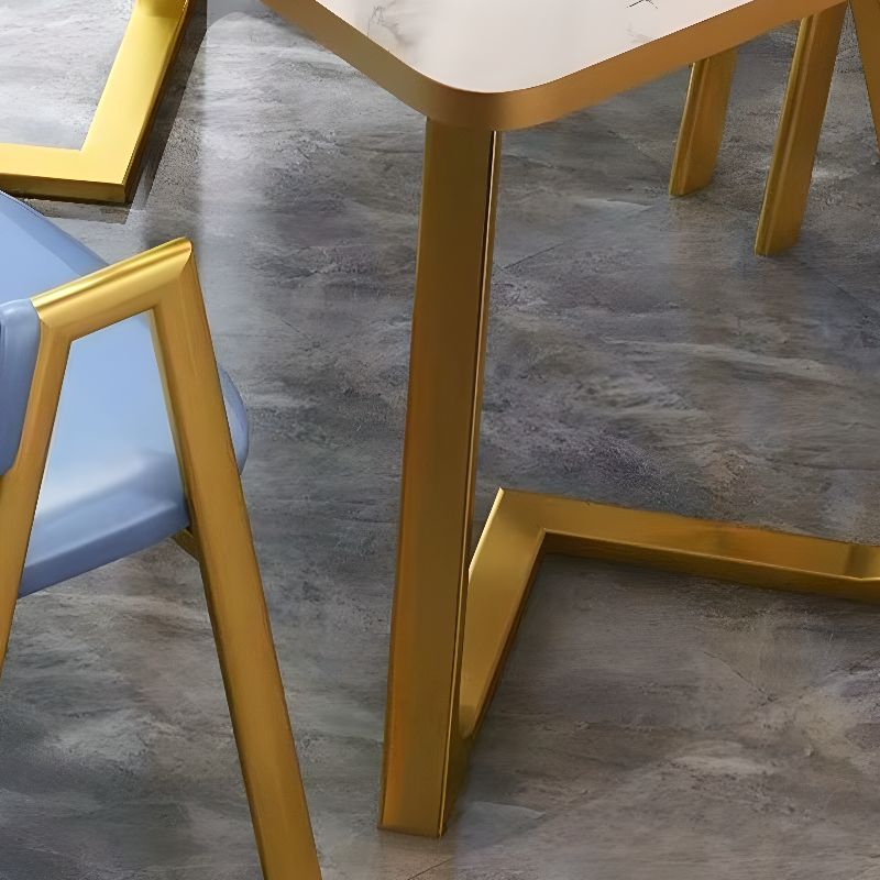 Glamorous Rectangular Dining Table with White Wooden Tabletop and Fixed Table
