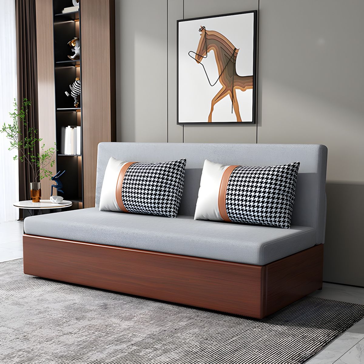 Linen Contemporary Armless Sofa Bed Foldable Sofa for Living Room, Apartment