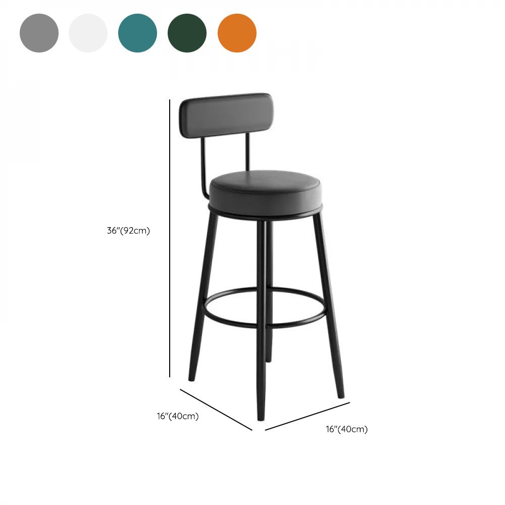 Casual Rawhide Bar Stools in White/Blue/Emerald Green with Back and Round Top, Featuring Leg Rest