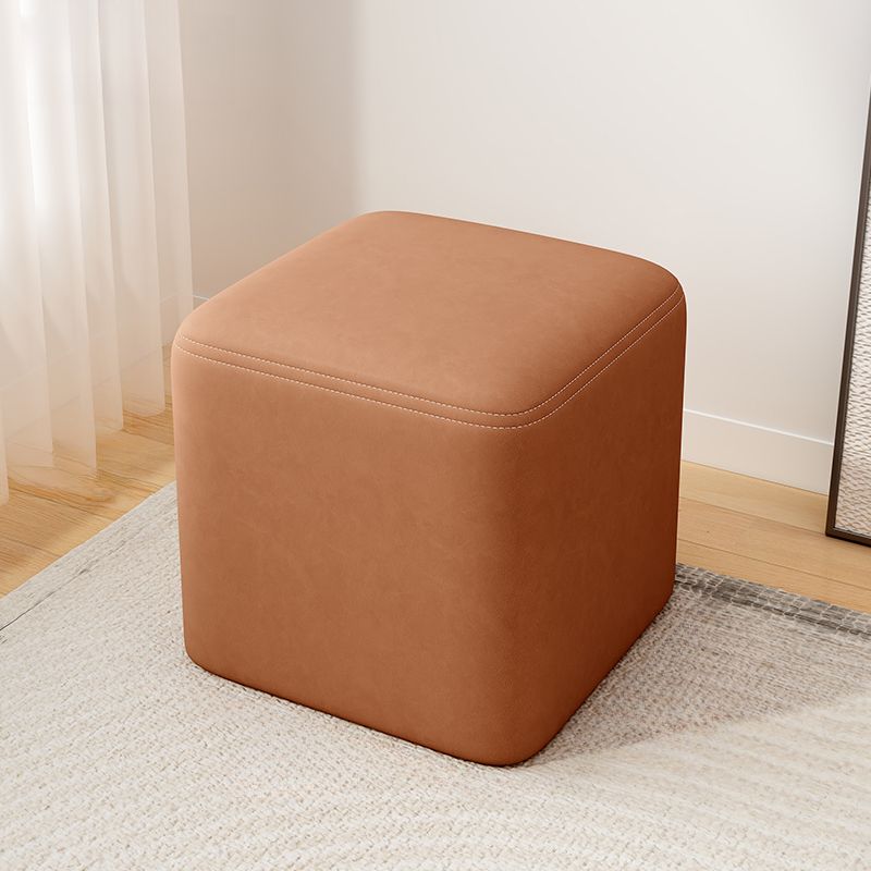 Trendy Square Solid Color Cube Ottoman with Leatherette Upholstery in Dove Grey/Green/Tan