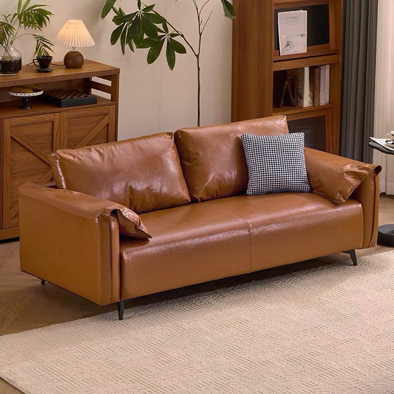 Contemporary Modern Solid Color Scratch-durable Loveseat in Midnight Black/Light Brown/Off-White, 2-seater with 1 Pillow