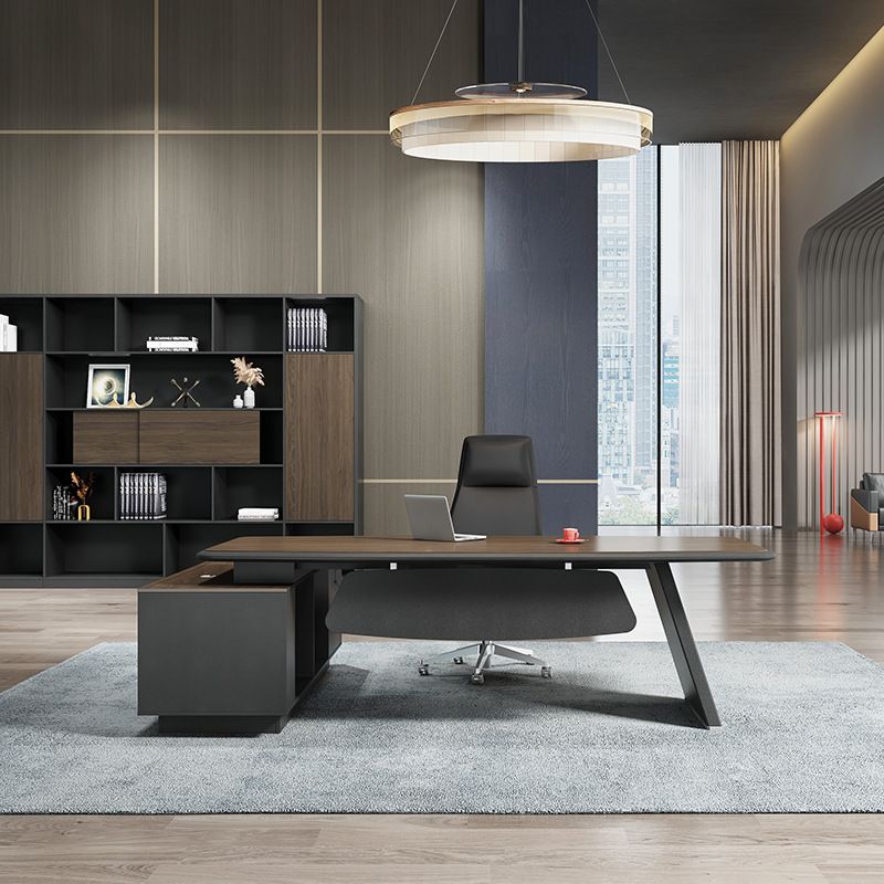 Office Desk with 2 Drawers, Cabinet, Stump Base, Exterior Shelf, Cable Management, Front Splash, and Cooling Hole
