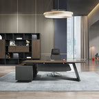 Office Desk with 2 Drawers, Cabinet, Stump Base, Exterior Shelf, Cable Management, Front Splash, and Cooling Hole