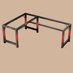 Chalk/Brown Minimalist L-Shape Distortion-resistant H-Shape Desk with Exterior Shelf and Wire Management in Natural Wood