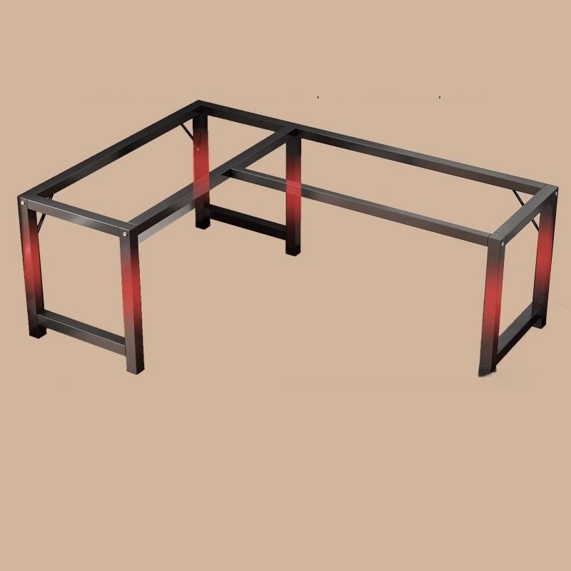 Chalk/Brown Minimalist L-Shape Distortion-resistant H-Shape Desk with Exterior Shelf and Wire Management in Natural Wood