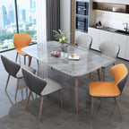 7-Piece Metal Modern Dining Set with Slate Table Top and Upholstered Chairs in Violet Color