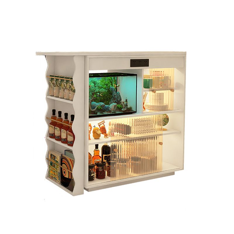 Modern Rectangular Natural Wood Pub Table with Two-sided Pedestal in White/Tan/Wood Grain, Pull Out and Container Storage