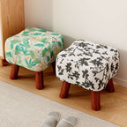 Trendy Flower Pattern Standard Ottoman with Multicolor Upholstery, Timber Frame, and Button-tufted Design