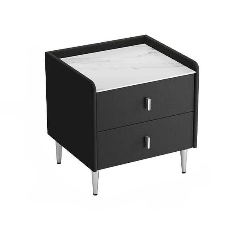 Modish Nightstand With Drawer Organization, 2 Drawers, Stone Countertop, and Leg