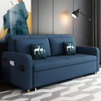 Contemporary Cotton Blend Sleeper Square Arm Sofa Bed in Blue