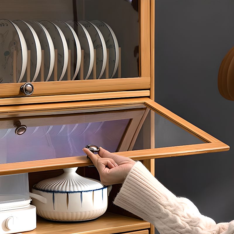 Natural Color Bambusa Standard Microwave Shelf Cabinet with 1-5 Cabinets, 1-5 Shelves, 1-5 Doors