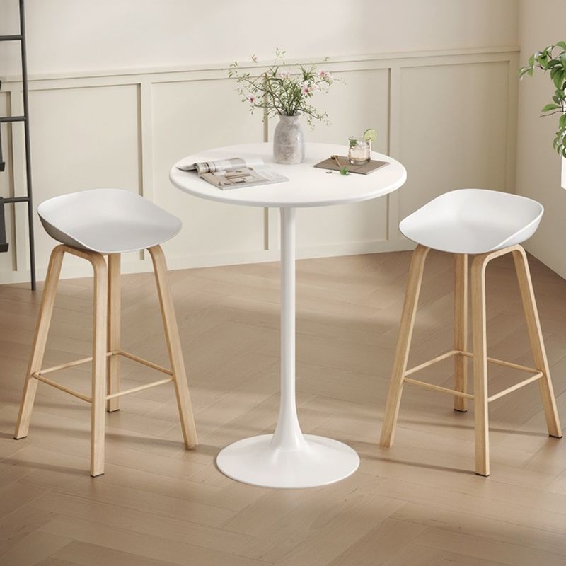 Modern Circular Composite Wood Pub Table with Pedestal in White
