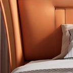 Trendy Wingback Headboard in Natural Wood with No Distressing, Camelback Shape for Queen/Full Bed, Featuring Sponge Upholstery and Standard Height