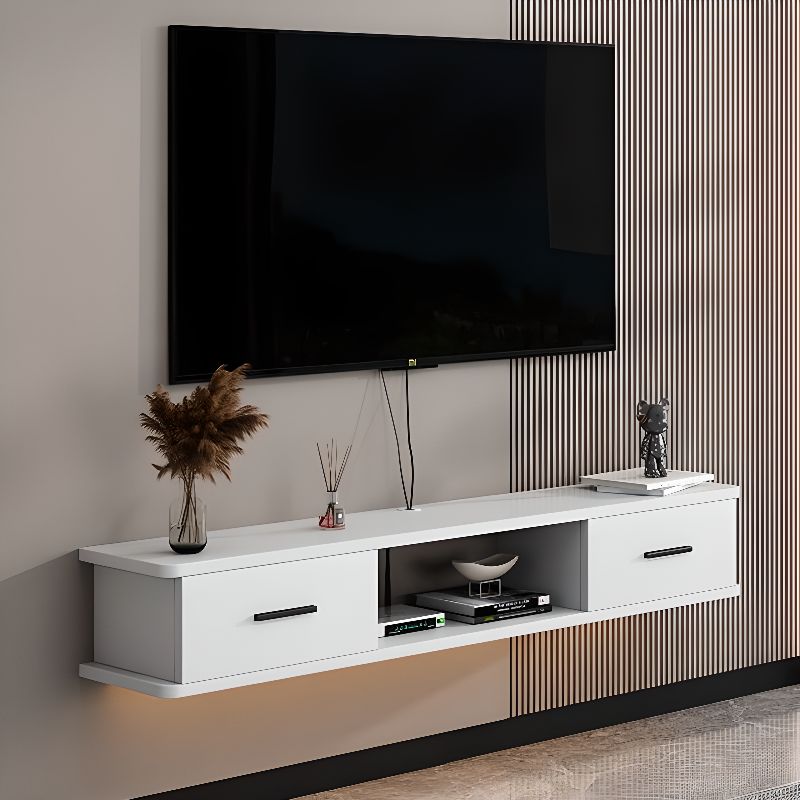 Modern Wooden TV Stand with Shelf, 2 Cabinets, Cable Management, and Visible Storage
