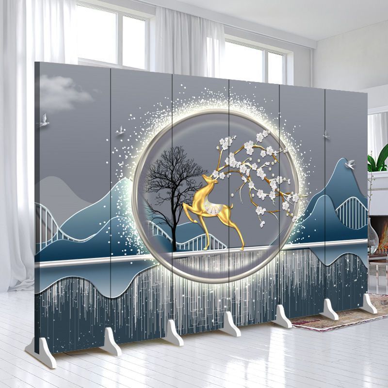 Indoor Opaque Collapsible Temporary Wall with Composite Wood Frame, 6 Panels, Double Sided Print, Independent