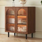 Espresso Sideboard with 3 Drawers, Standard Size, 3 Interior Shelves, Pantry Hutch, Lumber Countertop, and Glass Doors