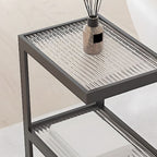 Minimalist Glass Nightstand with Steel Frame - Sleek Open Storage for Bedroom Essentials
