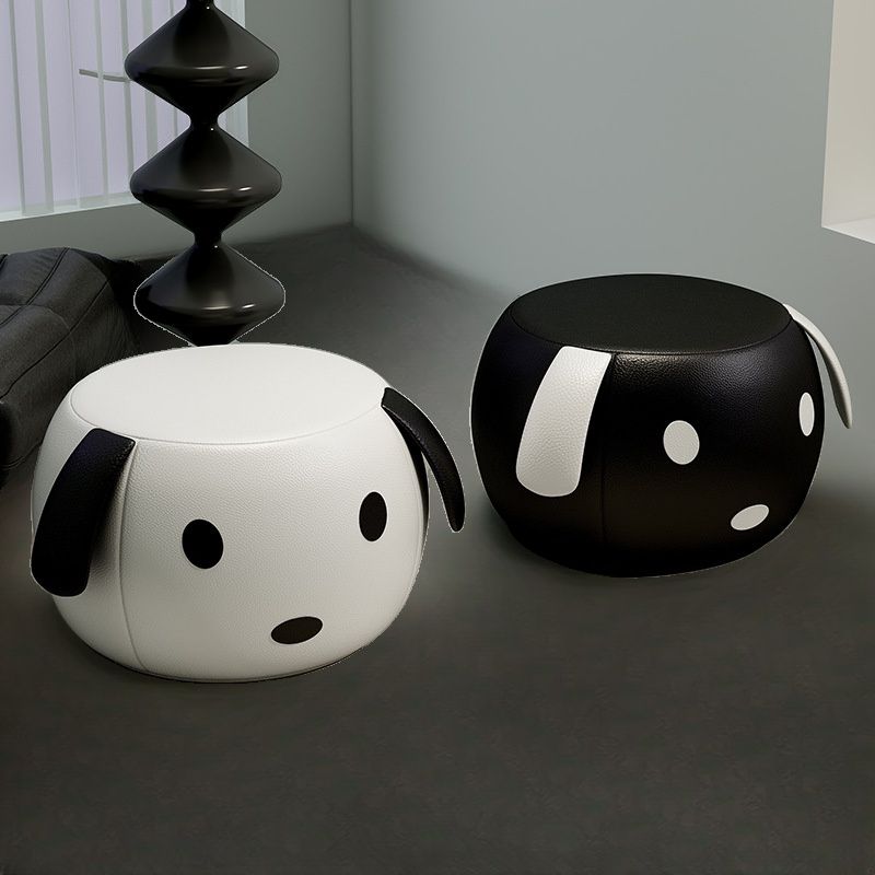 Trendy Circular Solid Color Standard Ottoman in Peony/Butter Color/Light Blue Leatherette