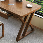 Casual Writing Desk with Easy Assembly, Scratch-proof Double Pedestal Base in Sepia with Foot Pad and Pine Wood Top