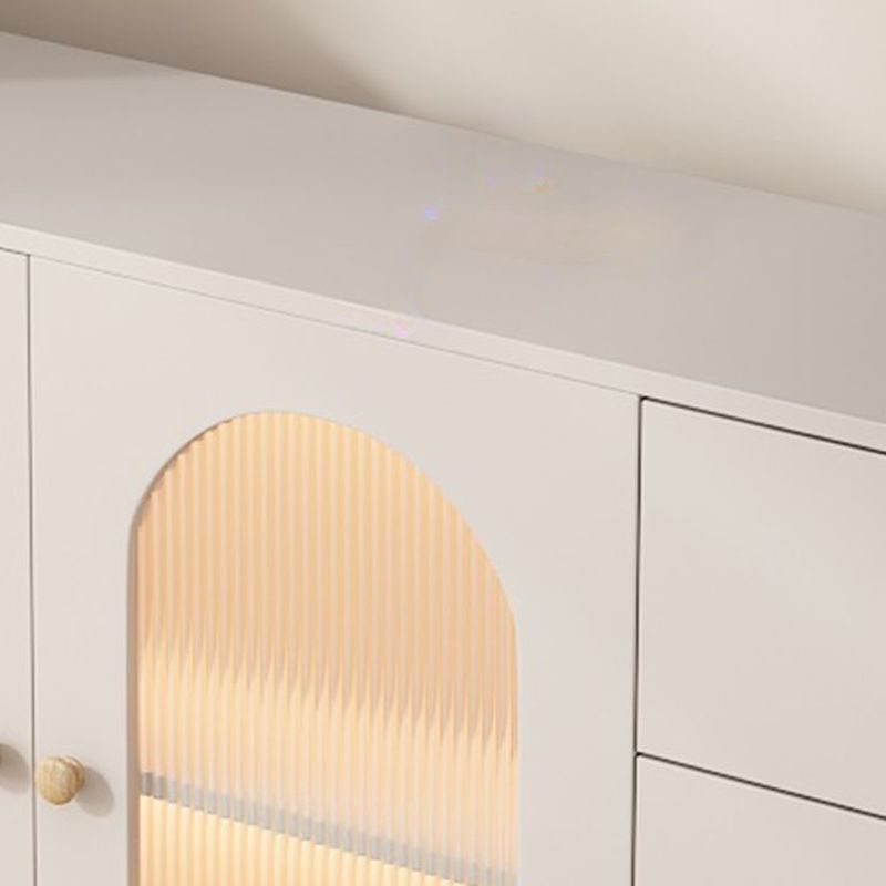 Antique White Self-supporting Microwave Shelf Cabinet with 3 Drawers, Standard Size, 2 Shelves, Engineered Wood Countertop, and Glass Doors