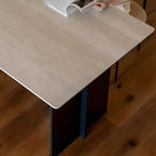 Ink Double Pedestal Stone Dining Table for 6-8, Anti-Fouling Stone Tabletop