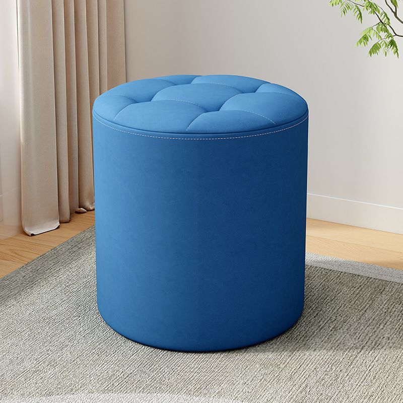 Casual Azure/Cream/Citrus Color Solid Color Vinyl Leather Rounded Decorative-stitched Standard Ottoman
