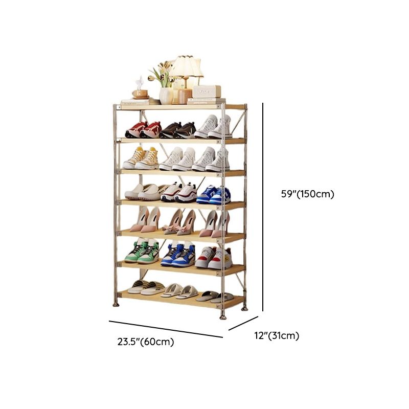 Art Deco Solid Wood Rectangle Shoe Rack with Nature Finish and Adjustable Shelves for 11-20 Pairs in Drawing Room