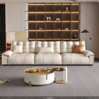 Modish Solid Color Stain Resistant Standard Sofa/Single Sofa in Beige with Pillow Top Arm and 2 Pillows/1 Pillow, Available in 4-seater/3-seater/6-Seater