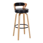 Casual Rawhide Bar Stools in Midnight Black/Scarlet/Navy Blue with Back, Turned Swivel, Round Top, and Leg Rest