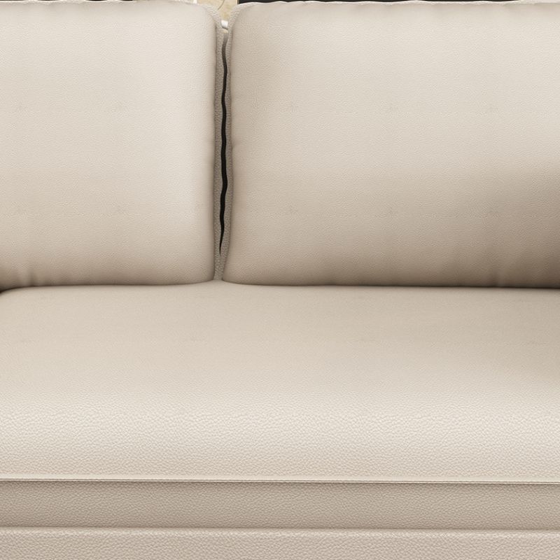Trendy Solid Color Stain Resistant Standard Sofa in Synthetic Leather with Light Gray/Sage/Amber Color, Seats 3 with 2 Pillows
