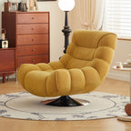 Art Deco Solid Color Side Chair with Sewn Pillow Back in Yellow/Olive/Light Brown, Rotatable and Reclining