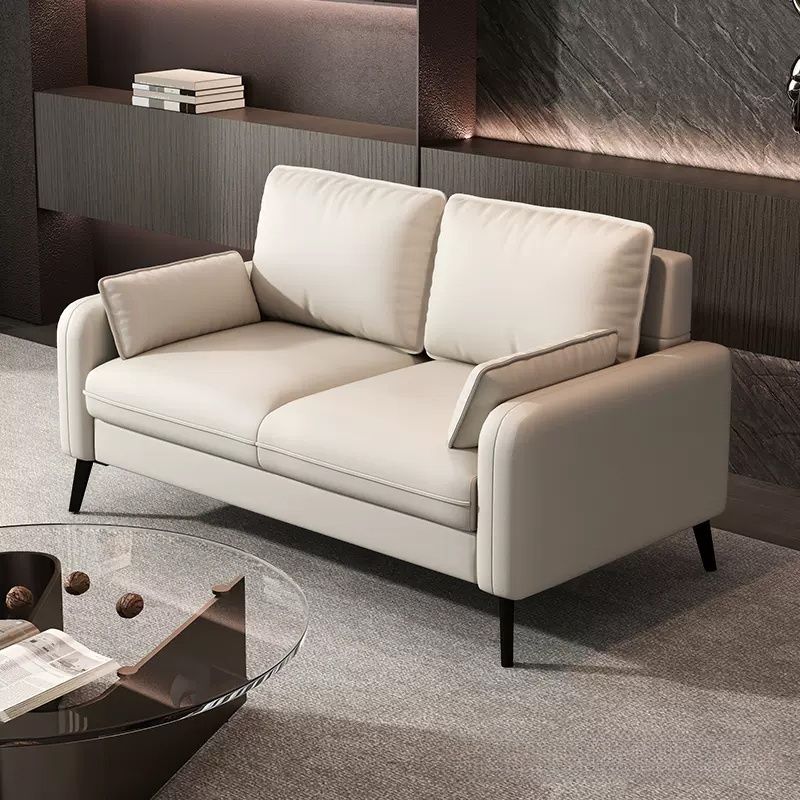 Contemporary Modern Solid Color Scratch-durable Loveseat in Pu Leather with Midnight Black/Olive Green/Light Brown Upholstery, 2-seater with 2 Pillows