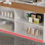 Reception Desk L-Shape with Cupboard and Filing Cabinet, Manufactured Wood Top in Sepia/Apricot Color/Carmine