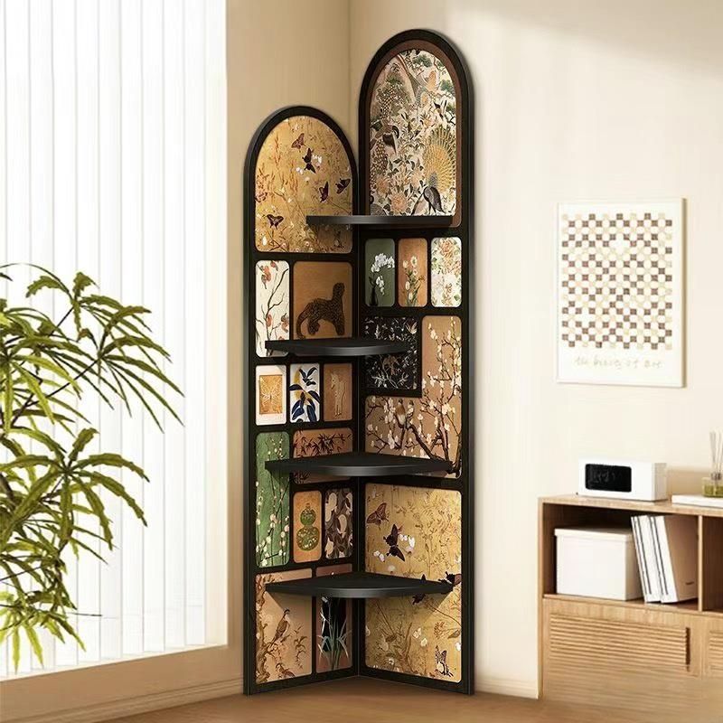 Modern Simple Style Nook Decorative Cabinet with 4 Exterior Shelves, Matte Black Lumber Top