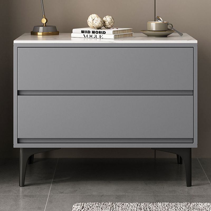 Modish Nightstand With Drawer Organization with 2 Drawers, Lumber/Stone Countertop, and Leg