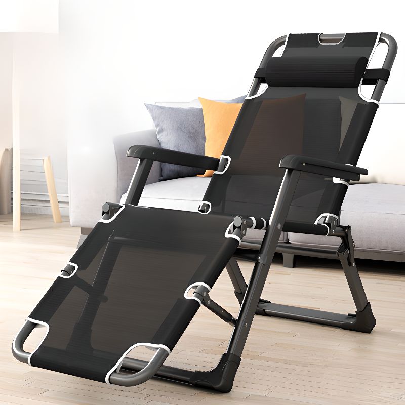 Solid Color/Striped Arm Recliner in Midnight Black/Light Gray, Space-saving, Alloy Frame, Standard Base, Locking Back Angle, and Removable Back