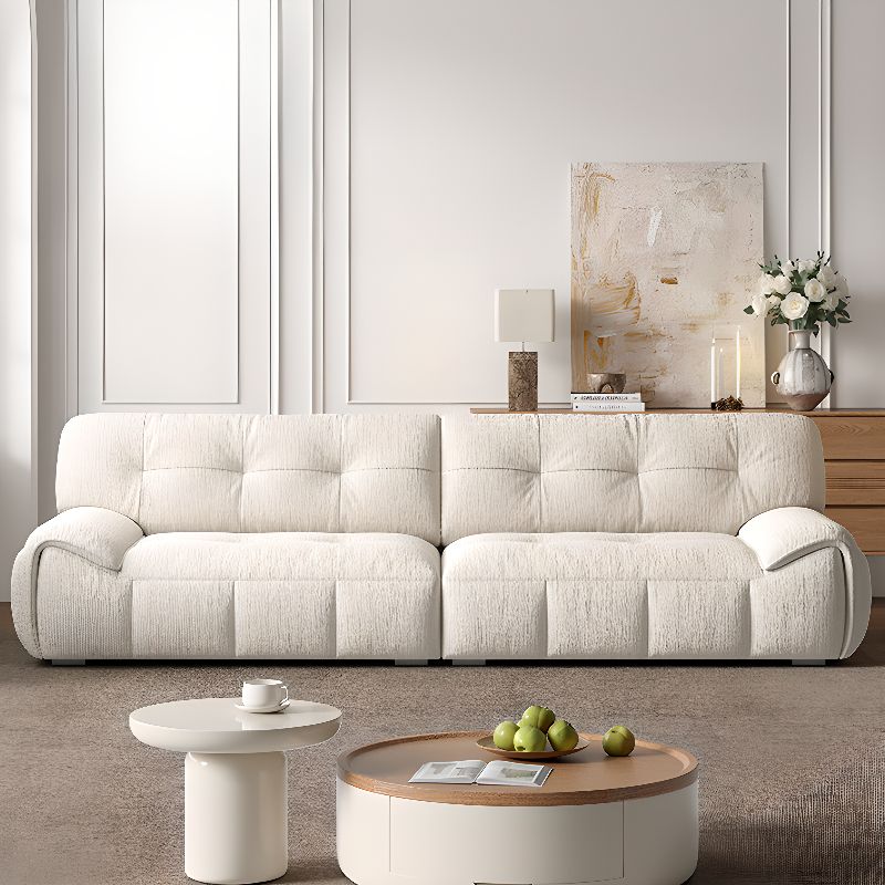 Contemporary Modern Solid Color Water Resistant Standard Sofa in Soft-pile Fabric with White Upholstery, Seats 4/2-seater/Seats 3 with 2 Pillows